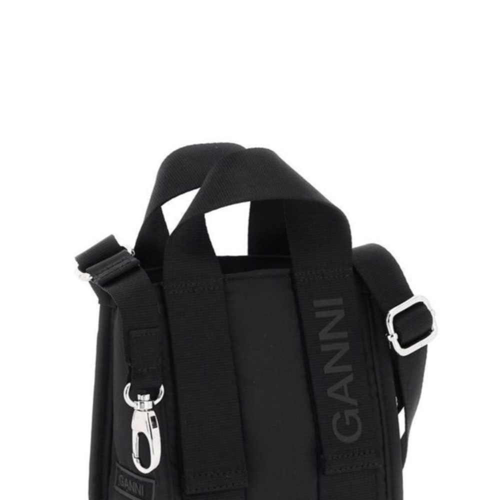 Ganni Black Nylon Crossbody Mini Tote Bag with Wide Strap NWT